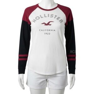 Hollister Varsity Colorblock Raglan Tee Womens S Burgundy Y2K Baseball Style